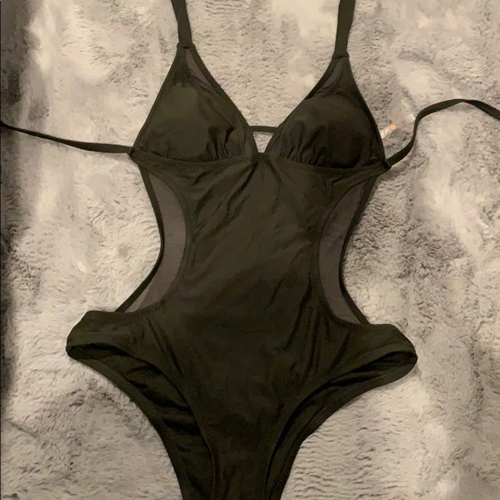 Olive Green One Piece Mesh Swimsuit